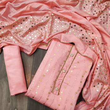 New 2021 Presenting Beautiful Designer Heavy Stanton Sequence Work Suit -Light Pink-Free Size