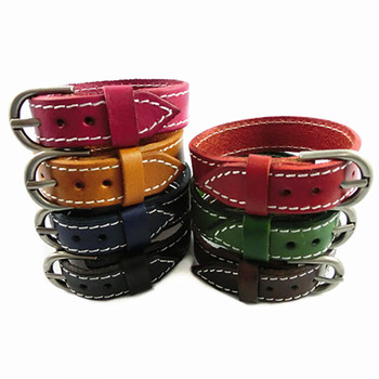 Seanuo 26CM Unisex Men Leather Belt Bracelets &amp; Bangles Adjustable Women Real Leather Wrist cuff Buckle Bracelet Punk Jewelry