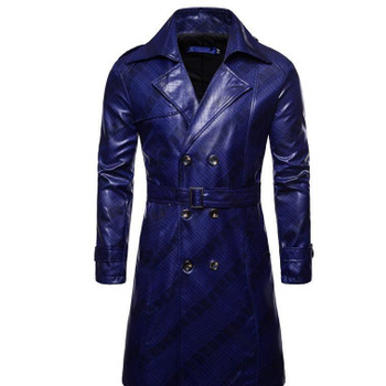 Leather Coat Men Fashion New Arrival Spring Autumn Double-breasted Long Style Trench Coat Male Clothing Streetwear