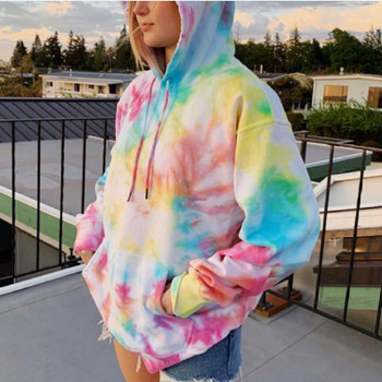 Dyed Hoodies Spring Long Sleeve Pullover Hooded Collar Womens Sweatshirts Fashion Hoodies with Pocket Womens Designer Tie 