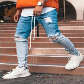  Waist Solid Color Hole Street Style Pencil Pants Casual Male Clothing Fashion Mens Designer Jeans Skinny Mid 