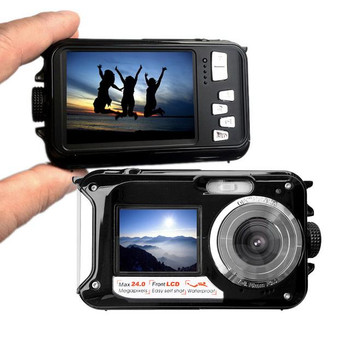 HD 1080P Waterproof Digital Camera Dual Screens (Back 2.7 inch + Front 1.8 inch) 16x Zoom Underwater Camcorder Cam