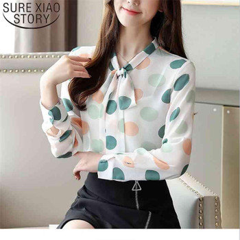  Polka Dot Women Blouse Et Chemisier Femme Casual Loose Chiffon Cardigan Shirt Tops Fashion Long Sleeve