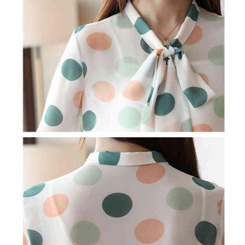  Polka Dot Women Blouse Et Chemisier Femme Casual Loose Chiffon Cardigan Shirt Tops Fashion Long Sleeve