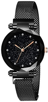 New 2022 Women's Black Color Watch12 Point Diamond with Trending Magnetic Analogue Metal Strap Watch for Girl's and Women's
