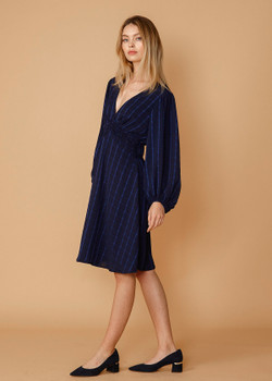 Women's V-neck Checkered Dress in Night Plaid