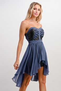 Women's Strapless Lace-Up High-Low Dress