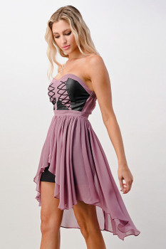 Women's Strapless Lace-Up High-Low Dress