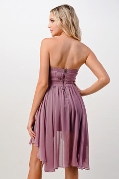 Women's Strapless Lace-Up High-Low Dress