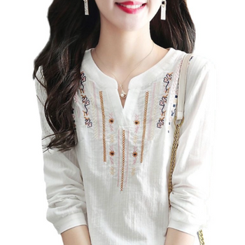 Womens V Neck Embroidery Quarter Sleeve Top Womens V Neck Embroidery Quarter Sleeve Top