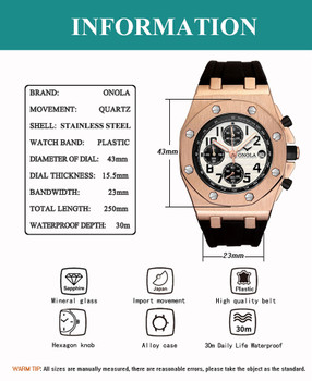 ONOLA 6805 Men Silicone Chronograph Sport Watch Man Clock Quartz Mens Watches