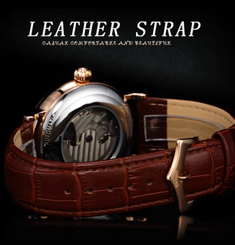 KINYUED Leather Waterproof Automatic Watch for Men Mechanical Watches