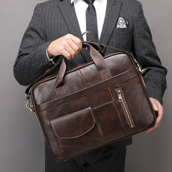 Men Oil Leather Briefcase Laptop Bags Genuine Leather Men's Handbag