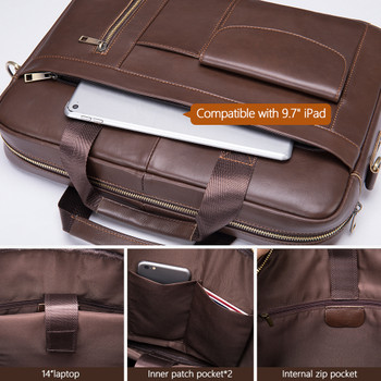 Men Oil Leather Briefcase Laptop Bags Genuine Leather Men's Handbag