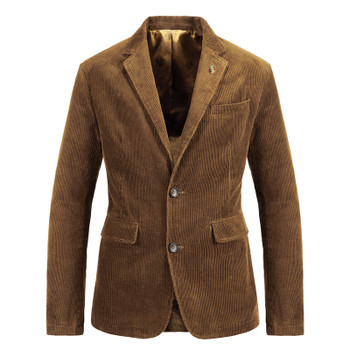 Blazer Men Cotton Corduroy Suit Jacket V-Neck Full Sleeve Casual Suit Jacket Men