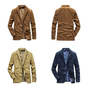 Blazer Men Cotton Corduroy Suit Jacket V-Neck Full Sleeve Casual Suit Jacket Men