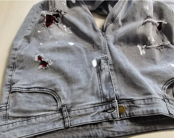 Fashion Men Straight Patch Beggar Hole Jean Trousers Flocking Warm Men's Pants