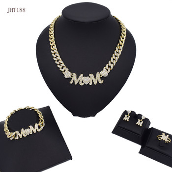 18K Gold Plated Mother's Day Cuba Necklace Heart Shaped Women's Jewelry Set