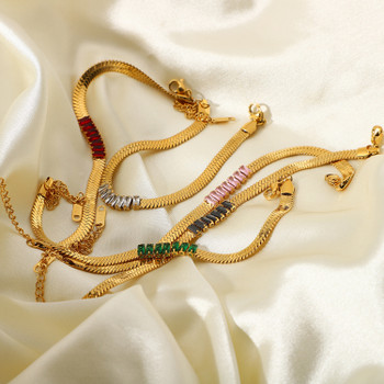 18k Gold Tarnish Stainless Steel Flat Snake Chain Gold Iced Out Diamond Bracelet 18k Gold Tarnish Stainless Steel Flat Snake Chain Gold Iced Out Diamond Bracelet