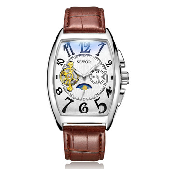 SEWOR 577 Original Watches Leather Strap Mechanical Automatic Wristwatch for Men