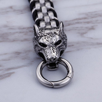 KALEN Stainless Steel Leather Animal Wolf Bracelet Silver Bracelet for Men KALEN Stainless Steel Leather Animal Wolf Bracelet Silver Bracelet for Men