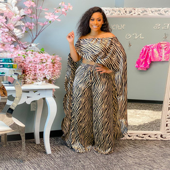 Fashion Plus-size Women's Striped Top and Wide-leg Pants Two-piece Set