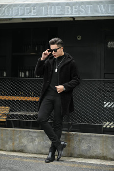 Winter Coat Fur Coat for Men with Hood New Luxury Men Long Coats
