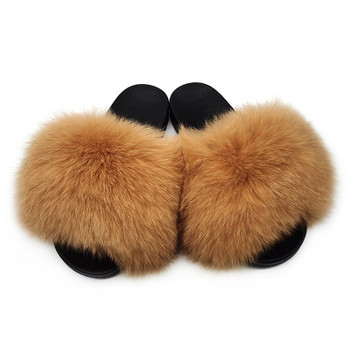pink Black Color Ladies Women and Girl Slides Mink fox Fur slippers