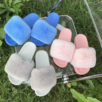 Women Rex Rabbit Fur Slippers Colorful Sole Luxury Fur Fur Slides
