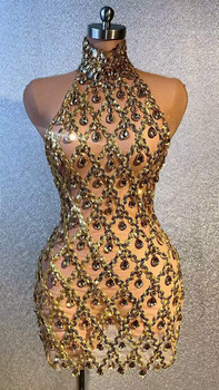 Women'S Elegant Bling Crystal Sexy Halter Strapless Crocheted Mini Club Dress