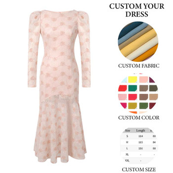 Women's Dresses Pink Puff Sleeve Midi Party Beaded Lace Mermaid Evening Dresses