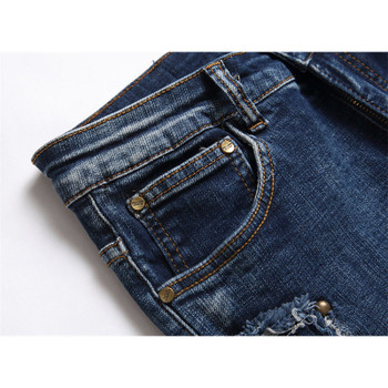 Ripped Hole Jeans Pants for Men Slim Elastic Patch Small Straight Men's Jeans