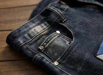 Men Ripped Jeans Vintage Retro Jeans Motorcycle Patchwork Printed Denim Pants Men Ripped Jeans Vintage Retro Jeans Motorcycle Patchwork Printed Denim Pants