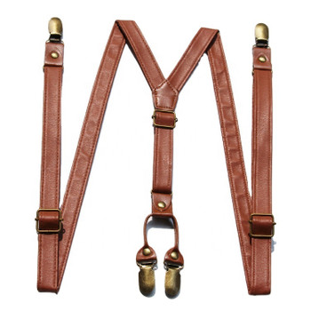 PU Leather Belt Suspender Y-back With 4 Copper Colored Clips for Groomsman