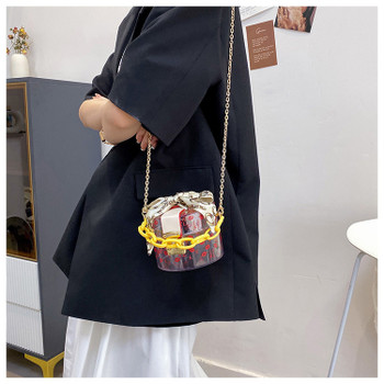 Mini Clear Acrylic Purse with Open Closure Decorated Chains Scarves for Bagging