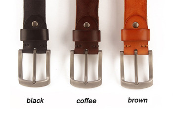 38mm Washed Vintage Handmade Top Grain Cow Leather Belt Men's Classic Jean Belt