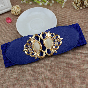 Women's Versatile Girdle Elastic Belt With Ladies Double Opal Inlaid Buckle