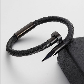 New Design Customized Couple Jewelry Black Braid Genuine Men's Leather Bracelet