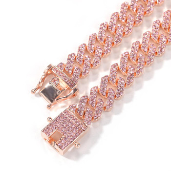 12mm Pink Cuban Chain Iced Out Rhinestone Zinc Alloy Rose Gold Plating Necklace 12mm Pink Cuban Chain Iced Out Rhinestone Zinc Alloy Rose Gold Plating Necklace