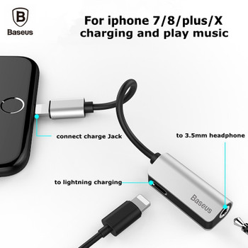 Baseus Audio Cable Adapter For iPhone 7 8 plus X 10 Earphone Cable For Lightning To 3.5mm 2 in 1 Headphone Jack Aux Cable Jack