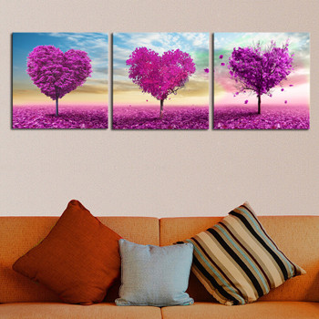 Unframed 3 sets Canvas Painting Purple Loving Heart Trees Art Cheap Picture Home Decor On Canvas Modern Wall Prints Artworks