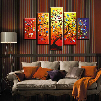 Hand Painted Art Set canvas Wall Picture Home Decoration Oil Painting on canvas 5 Piece Canvas Art  Framed Money tree