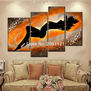 Hand Painted Nude Art Woman Body Painting yellow Canvas Set 4 Piece Decoration Home Modern Abstract Oil Wall Picture gift