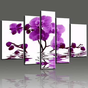 Hand Painted Orchids Artwork Abstract Flower 5 Piece Canvas Decor Picture Sets Wall Art Modern Abstract Oil Painting
