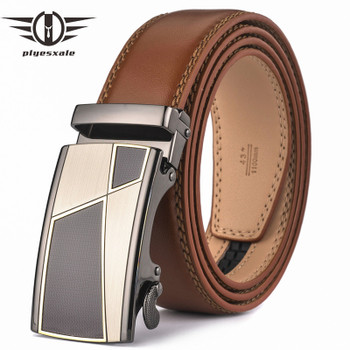 Plyesxale Automatic Buckle Brown Belt Men 2018 Brand Designer Mens Belts Luxury Genuine Leather Belt For Men High Quality B10