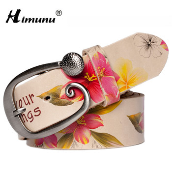 [HIMUNU]Fashion Genuine leather woman belts Pretty Floral Belt for women jeans New wide Female belts High quality Cowskin Girdle