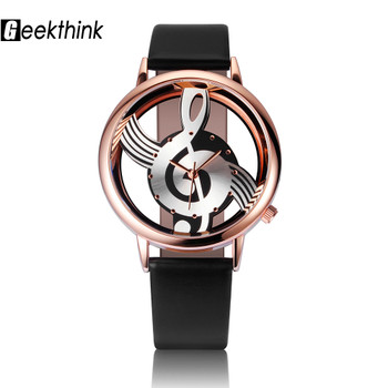 2017 GEEKTHINK Brand Unique Design Quartz Analog Hollow Musical Note Style WristWatch Woman fashion ladies Gfit Casual watch