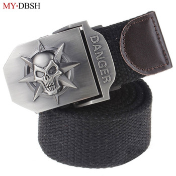 New Arrival Fashion Skull Head Men's Canvas Belt Alloy Buckle Military Belt Army Tactical Belts For Male Top Quality Men Strap