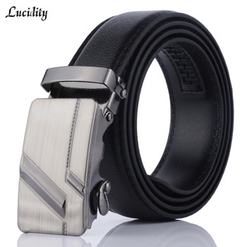 Lucidity Men Automatic Buckle Belts PU Leather Practical Business Man Belts Classic Popular Male Brand Belts Black