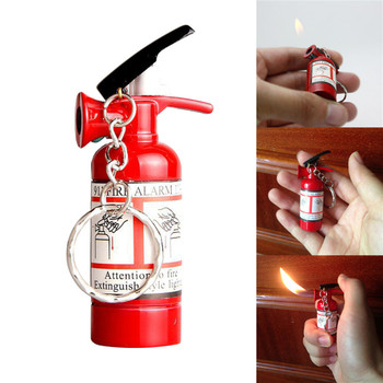 Mini Pendant Type Fire Extinguisher Shaped Metal Cigarette Cigar Lighter Key Chain Refillable NO GAS